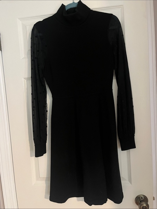 Eliza J Dresses & Skirts - Eliza J Black Turtleneck Sweater dress with Sheer Polka Dot Sleeves
